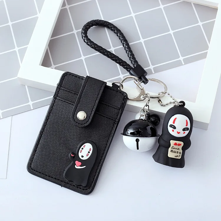 

Anime Spirited Away Cartoon Slender Man Keychain Key Ring Holder ID Bus Bank Card Coin PU Leather Charms Trinkets Gift for Fans