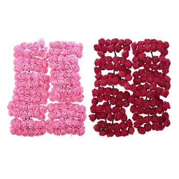 

288Pcs 2CM PE Rose Foam Mini Flower Bouquet Solid Color/Wedding Decoration - 144Pcs Pink & 144Pcs Wine Red