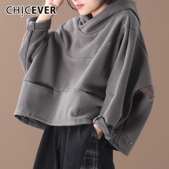 

CHICEVER Korean Drawstring Thick Sweatshirt For Women Hooded Batwing Sleeve Oversize Loose Sweatshirts Female 2020 Fashion New