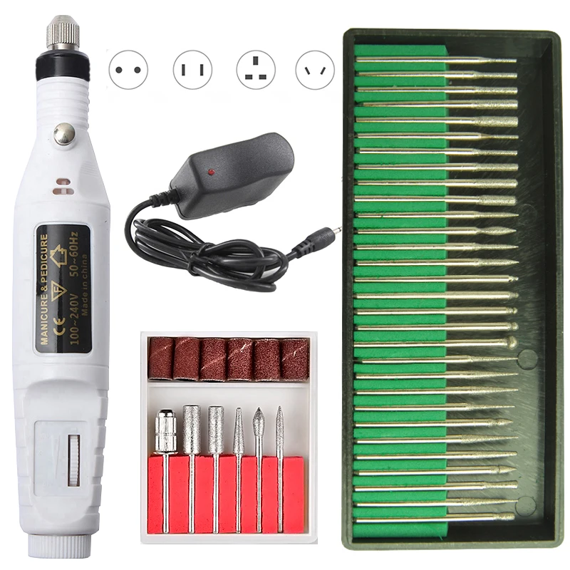 

1 Set Electric Nail Drill Machine Nail Drill Bits for Manicure Pedicure Polishing Gel Cuticle Remover 20000RPM Drill Files Kit
