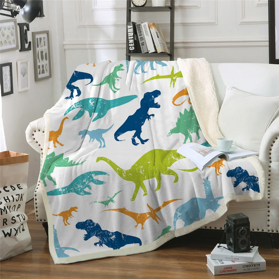 Постельные принадлежности Outlet динозавры мягкие пушистые одеяло Юрского периода пользовательские одеяло Setgosaurus красочные шерпа одеяло мультфильм плед