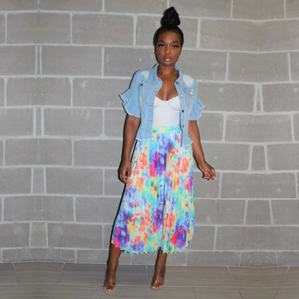 Модные леопардовые Макси плиссированные юбки летний Повседневный стиль галстук краситель Печатный горячая Распродажа юбок 2 стиля полные юбки TE3826