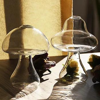 1PC Mushroom Shaped Glass Vase Hydroponics Plant Vase Creative Glass Crafts Decor For Home Living Room Glass Vase Plant Flower 1