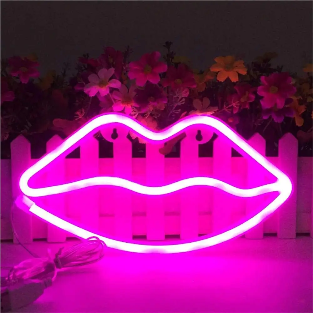 Pink Lips Светодиодный неоновый светильник любовь колокол кактус губы праздник, декор для стен дома Спальня офис светильник украшения для девочек подарок на день Святого Валентина Новинка лампы - Цвет: Pink Lips