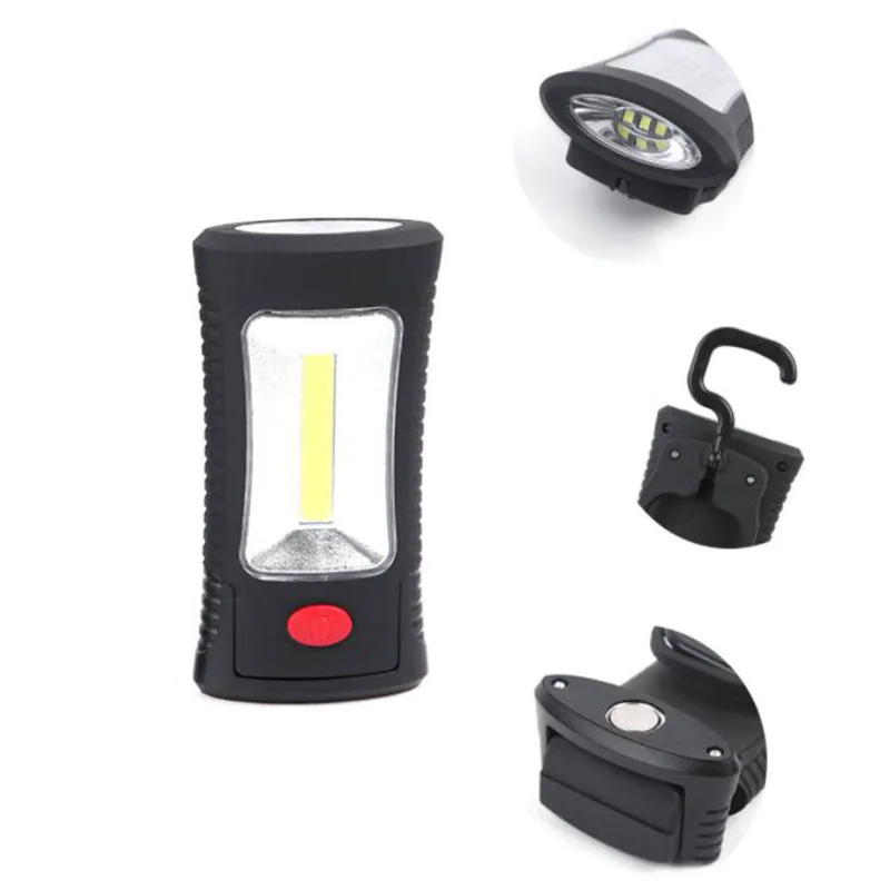 2 LEDs COB work flashlight Protable hand Magnetic camping with Hook stand flash light torch lamp AAA battery working lighting