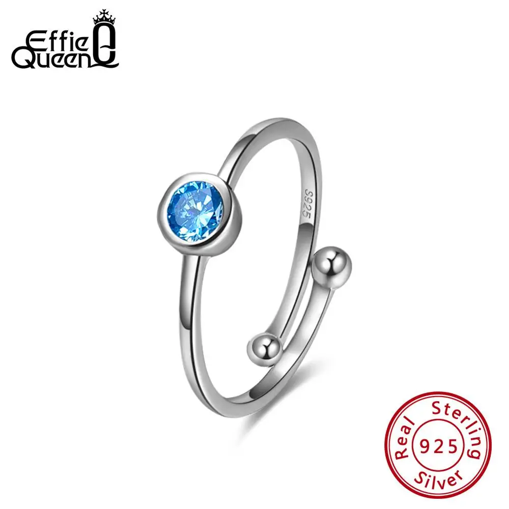 Blue Effie queen 925 Стерлинговое Серебро Аквамариновый круглый свадебное кольцо на палец кольцо регулируемое Женское Обручальное украшение TSR117 - Цвет камня: Blue