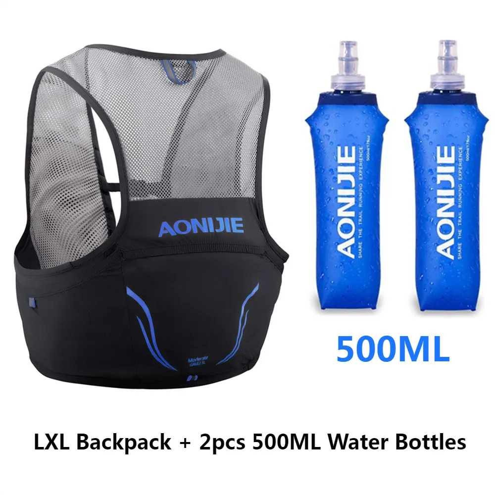BlackBlue LXLBottles AONIJIE легкий рюкзак для бега нейлоновая сумка 500 мл мягкая фляжка для велоспорта марафон Портативный Сверхлегкий походный мешок 2,5 л - Цвет: BlackBlue LXLBottles