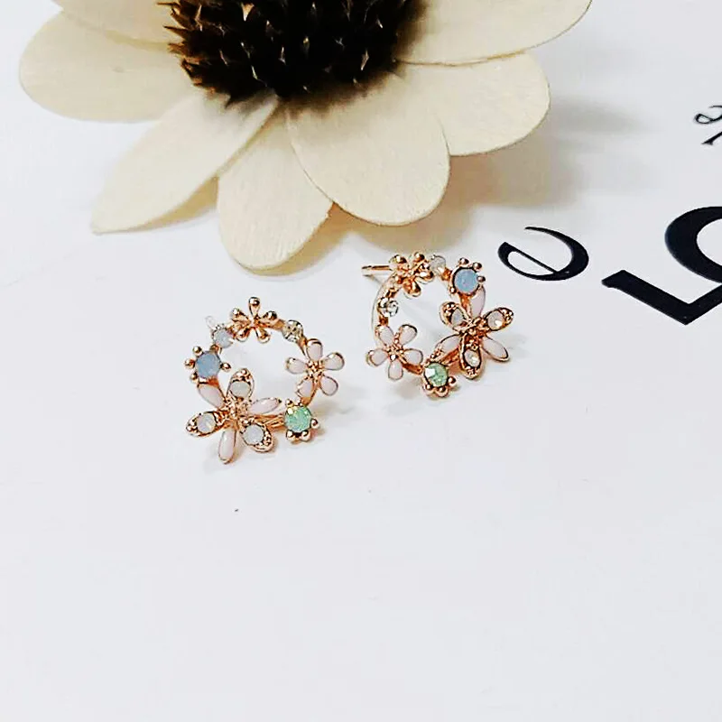 Korean New Design Fashion Colorful Rhinestone Moon Heart Flower Garland Stud Earrings Jewelry Women Exquisite Romantic Earrings - Image 6