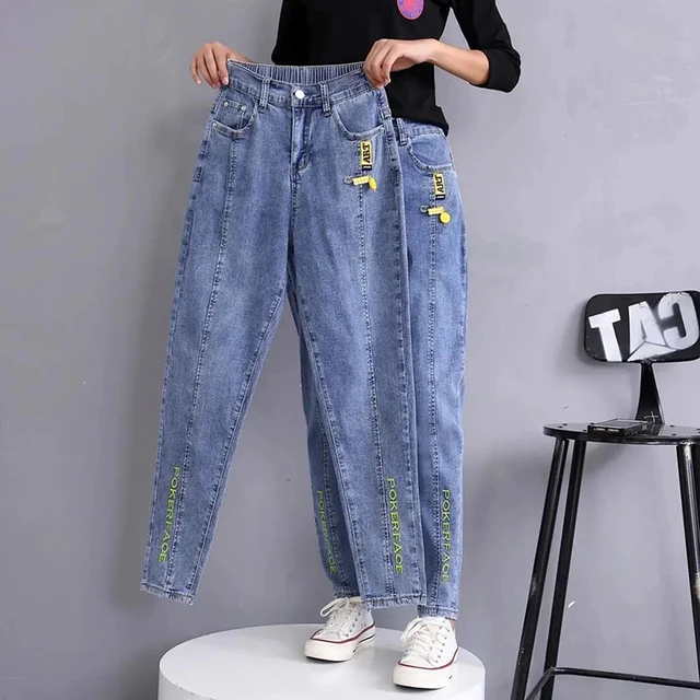 8XL Jeans Women With High Waist Harem Pants Casual Boyfriend Jeans