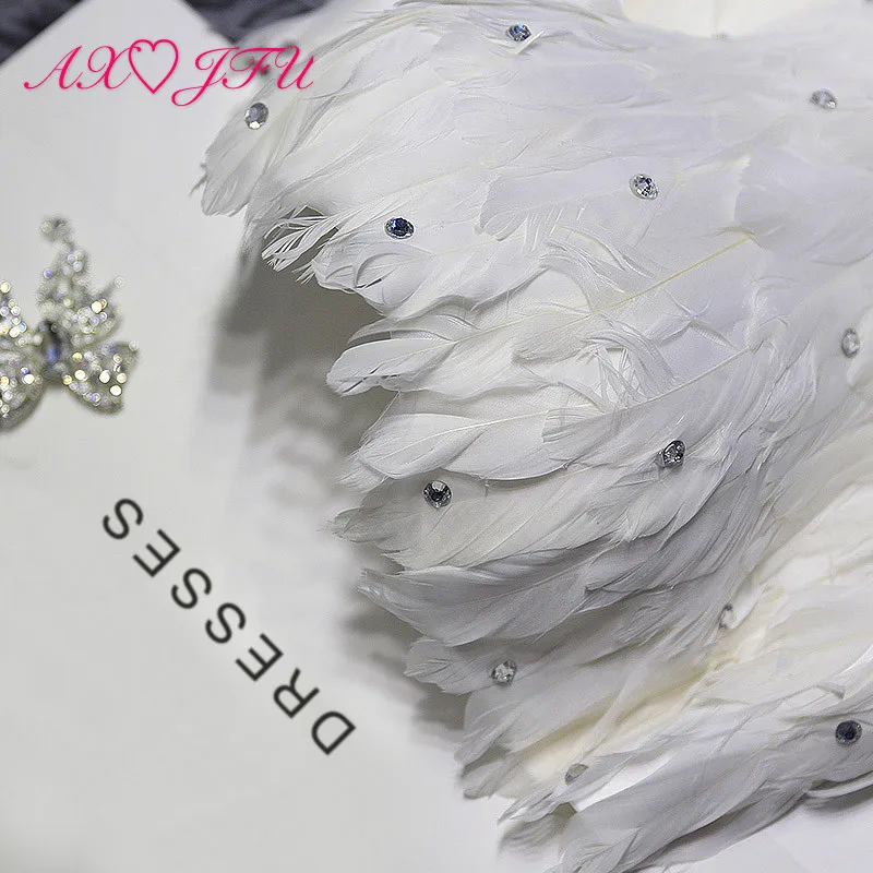 AXJFU белые перья алмазные Короткие вечерние платья годовой ужин Короткие Розовые Кружевные Черные вечерние платья для невесты маленькое белое платье