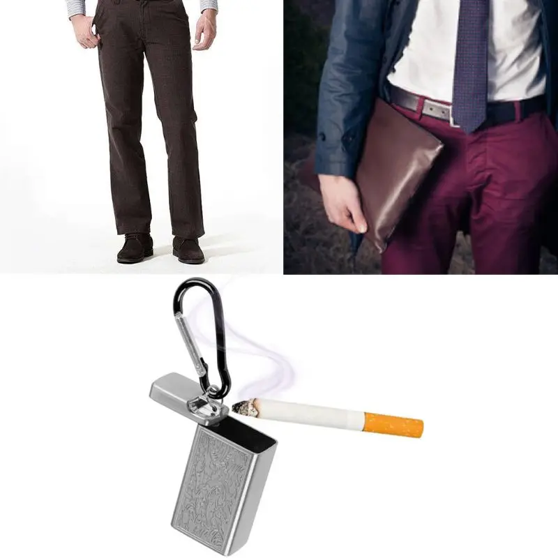 Smoke Ash Tray Mini Portable Ashtray Outdoor Keychain Metal Pocket Holder with Carabiners