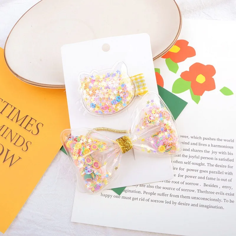 2pcs Sets Children Girl Hairpin Fashion Concise Casual All-match Transparent Bow Cute Sweet Hair Clip Girl Hair Decoration