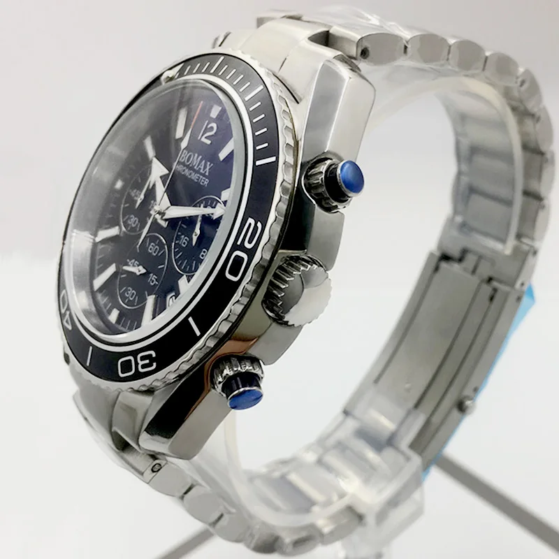 Кварцевые наручные часы с хронографом, мужские часы sea master, Япония, Seiko vk63, часовой механизм, керамический ободок, 44 мм, Классические роскошные Брендовые Часы Oumashi