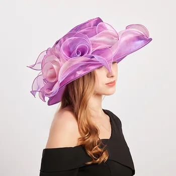 

Mignli Tengda Lady Summer Beach Visor Wide Brim Hat Ougen Yarn Two-color Mesh Sun Hat Big Edge Uv-proof Sun Hat Tide Purple