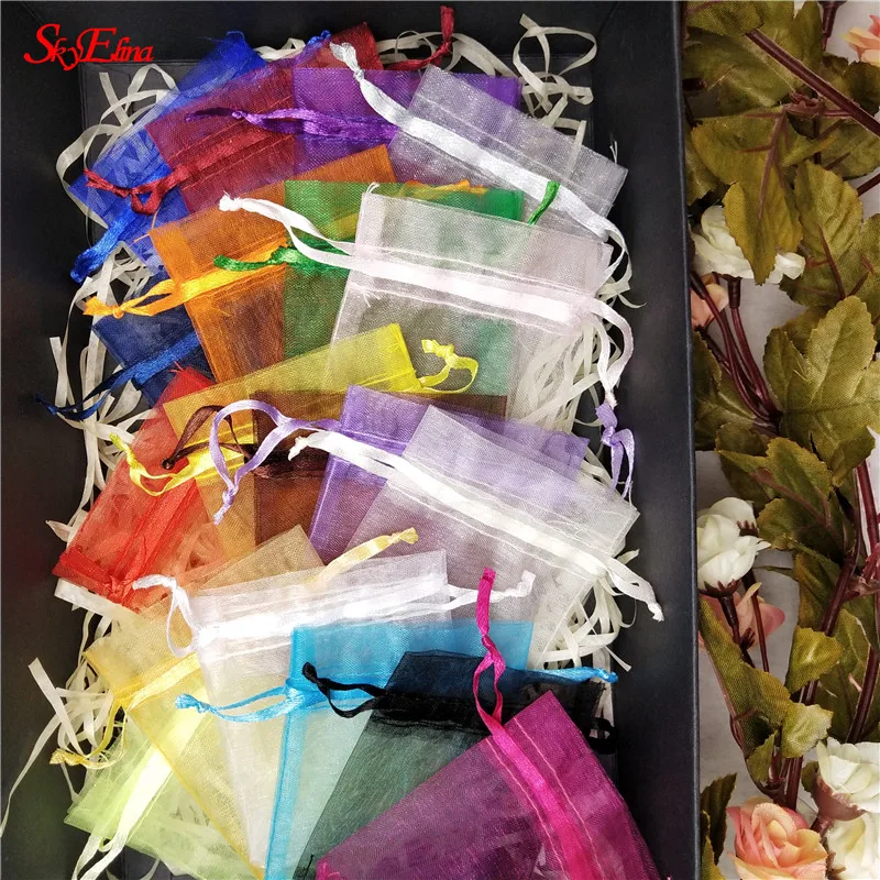 오간자 주얼리 포장 가방 향 주머니 선물 파우치 7Z, 7x9, 9x12, 10x15, 11x16, 13x18, 15x20, 17x23 cm, 100 개