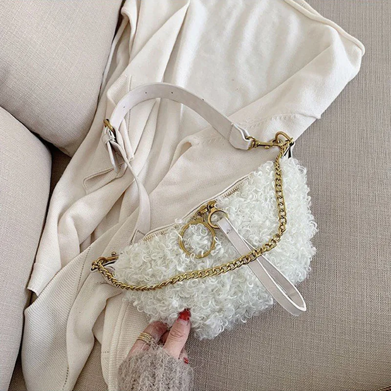 Женская поясная сумка модная однотонная плюшевая многофункциональная горячая Распродажа дизайнерская поясная сумка женская сумка из искусственной кожи через плечо - Цвет: Белый