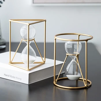 

Metal Hourglass Timer Ornament Decor Modern Home Small Furnishings Office Study Desk Hourglasses Timers Clock Crafts Accessories