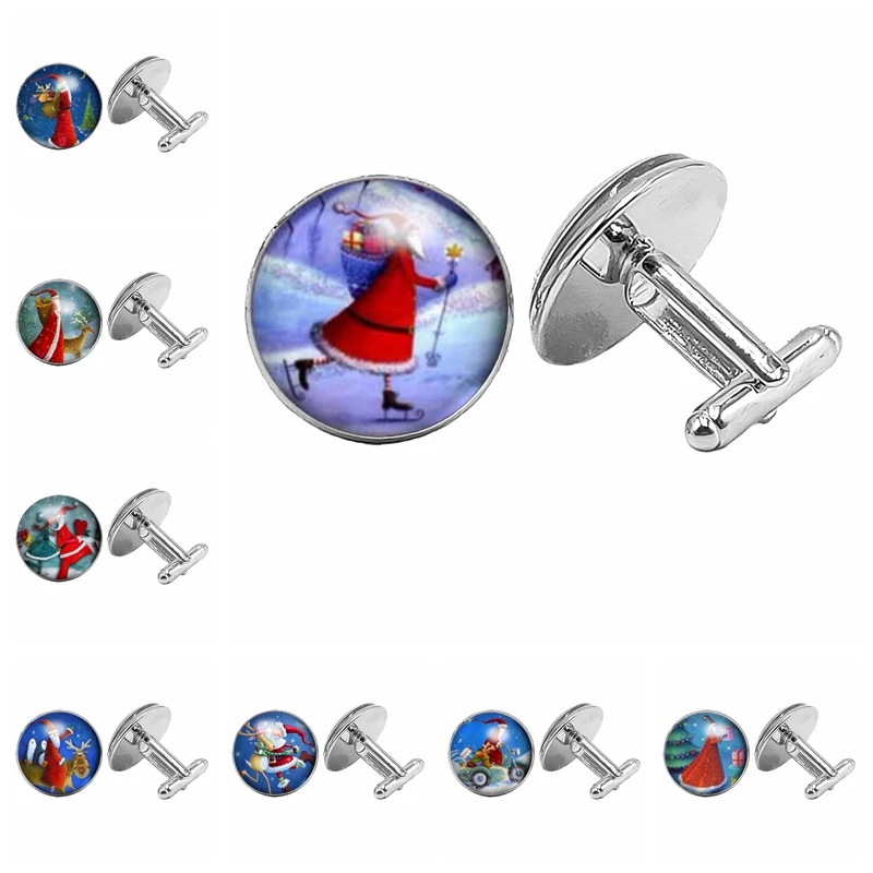 

2019 Christmas Gift Santa Claus Pattern Cufflinks Glass Dome Christmas Cufflinks Christmas Gifts Preferred Ornaments