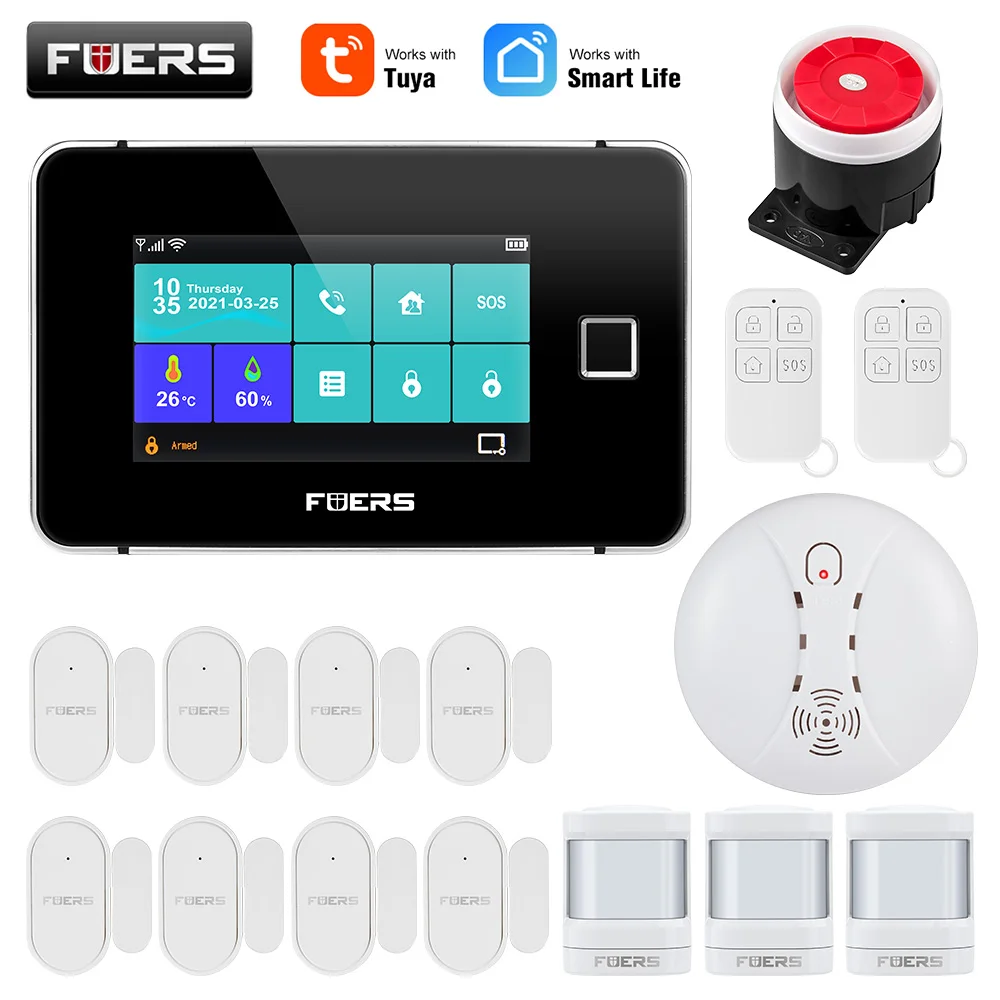 ring keypad motion sensor FUERS Tuya WiFi GSM Smart Home Security Alarm System Kit Wireless 433MHz Control Siren IP Camera IPR Motion Door Window Smoke alarm lamp Alarms & Sensors