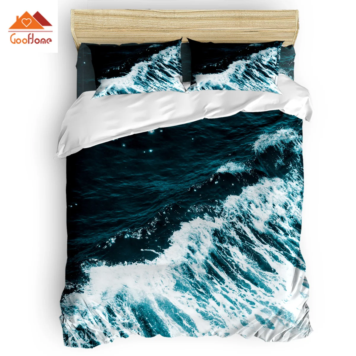 

Blue Sea Waves Duvet Cover Set Vintage Floral Art Design Collection of 3/4pcs Bedding Set Bed Sheet Pillowcases Cover Set