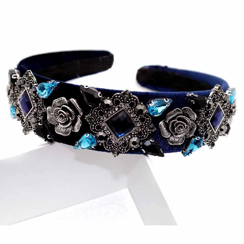 vinatge hairband Женские винтажные аксессуары для волос, фиолетовый жемчуг, кристаллы, стразы, свадебная повязка для волос, Синий Барокко, свадебные ободки, камень - Окраска металла: vinatge hairband