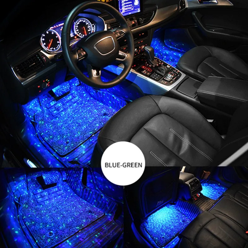 Автомобильный атмосферный ножной светильник светодиодный Голосовое управление внутреннее украшение полная звезда Мода красочные автомобильные интерьерные огни