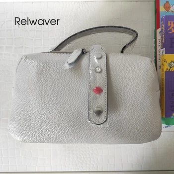 

Relwaver women shoulder bag genuine leather pillow double zipper opening women handbag fashion chic crossbody bags for women