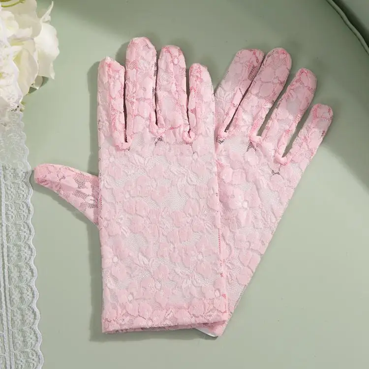 Длинные белые кружевные свадебные перчатки черные женские короткие перчатки для свадебной вечеринки свадебный браслет свадебные аксессуары перчатки розовые - Цвет: short pink