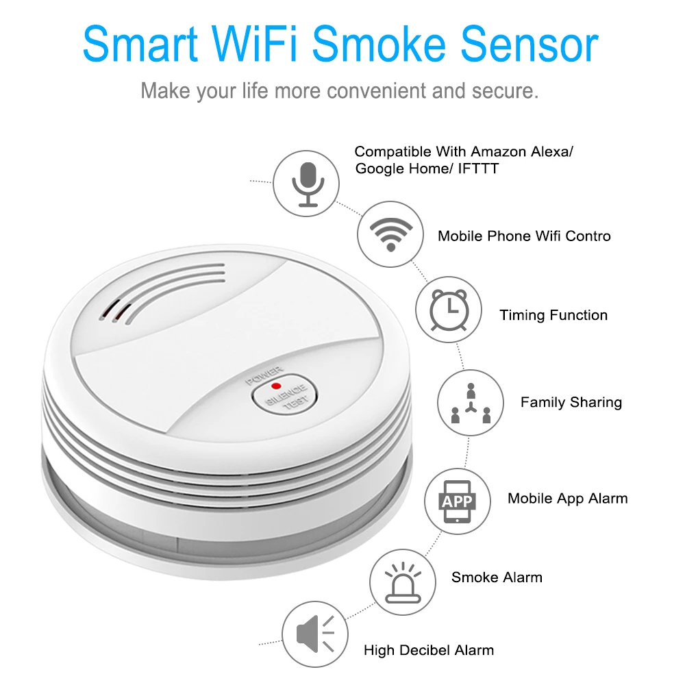 Eachen wifi стробоскоп детектор дыма датчик телефонный Звонок Push Alarm(приложение Tuya Smart Life