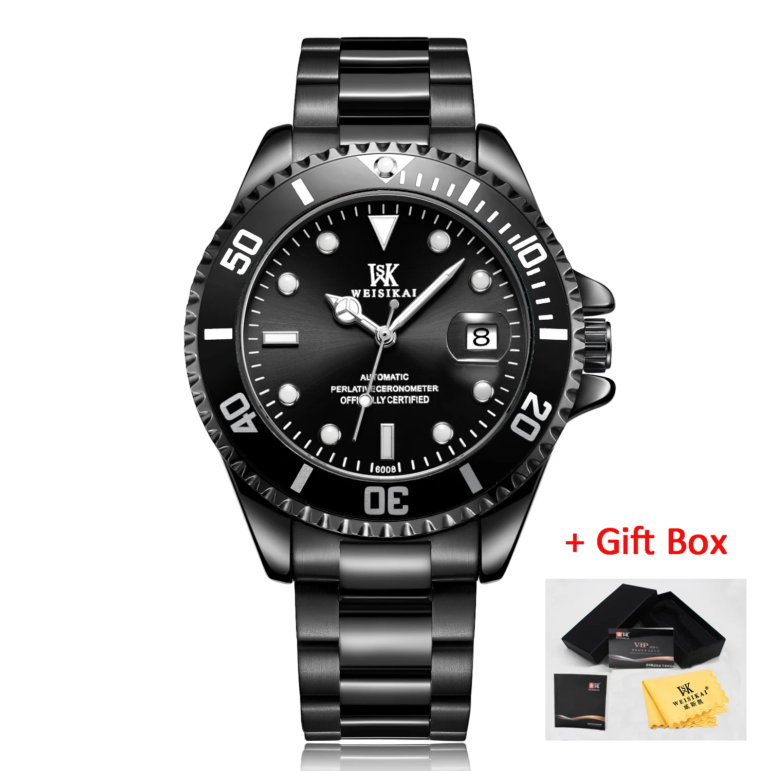 WSK full black WEISIKAI, мужские часы для ныряльщиков, автоматические механические часы, спортивные, Топ бренд, для дайвинга, часы для мужчин, мужские наручные часы, Relogio Masculino - Цвет: WSK full black