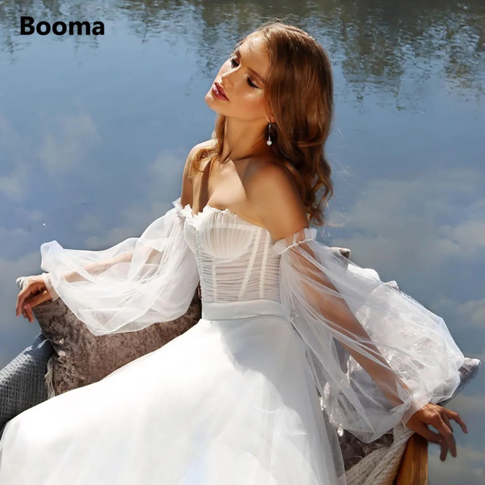 

Женское платье с открытыми плечами Booma, простое пляжное свадебное платье-трапеция из фатина со съемными рукавами и открытой спиной, 2022