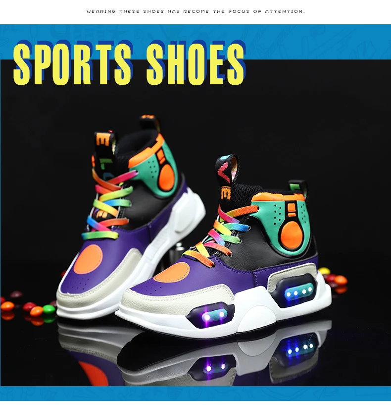 Светодиодный светильник для мальчиков и девочек; детская обувь с подсветкой; обувь для скейтборда с usb-зарядкой; обувь в стиле «робот»; Детские кроссовки в стиле хип-хоп