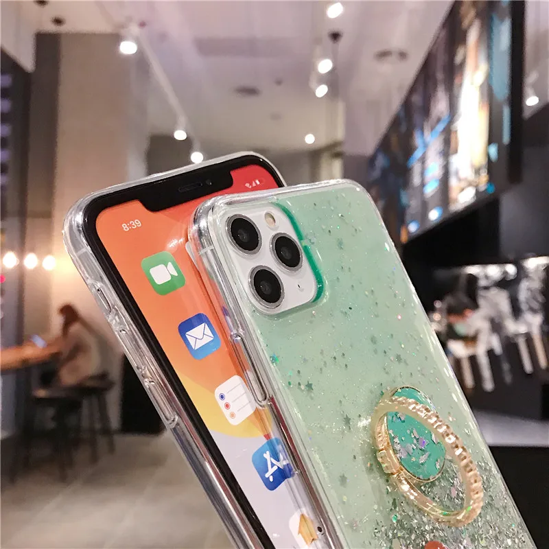 Lüks Yüzük Tutucu Parıltılı Telefon Kılıfı Xiaomi Mi 11 Lite mi11 mi11t pro 10lite xiaominote 10 Yumuşak Silikon Arka Kapak_voghion.com