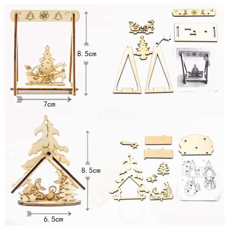 DIY Creative Christmas Wooden Ornaments 3D Hollow Christmas Decoration Children DIY Toy Xmas Gift Window Display Desktop Decors