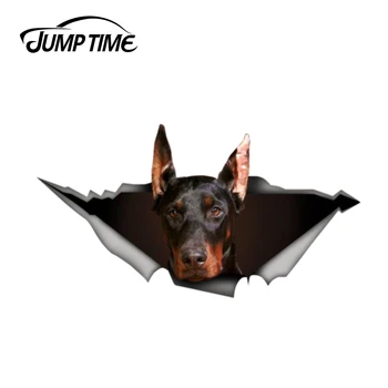 

Jump Time 13cm x 6.9cm Doberman car Sticker Torn Metal Decal Wild Animal Funny Car Stickers Window Bumper 3D Car Styling