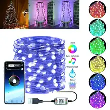 

LED String Lights Christmas Decor Bluetooth-compatible Remote Control USB Wedding Garland Curtain Holiday Outdoor Fairy RGB Lamp