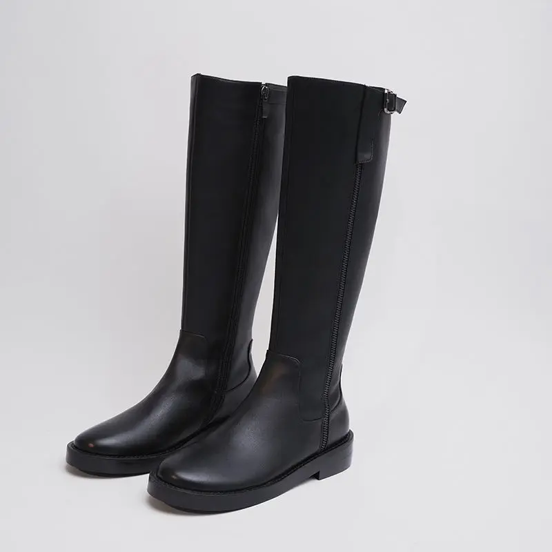 Черный Luxury brand new winter shoes women's riding boots cow leather simple classic knight boots comfortable keep warm knee-high boots - Цвет: Черный