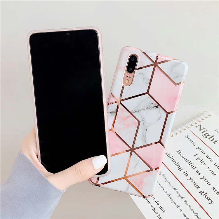 HXM покрытие геометрический мрамор чехол для телефона для huawei P30 P20 Lite Pro mate 20 Pro глянцевый мягкий IMD роскошный чехол на заднюю панель телефона