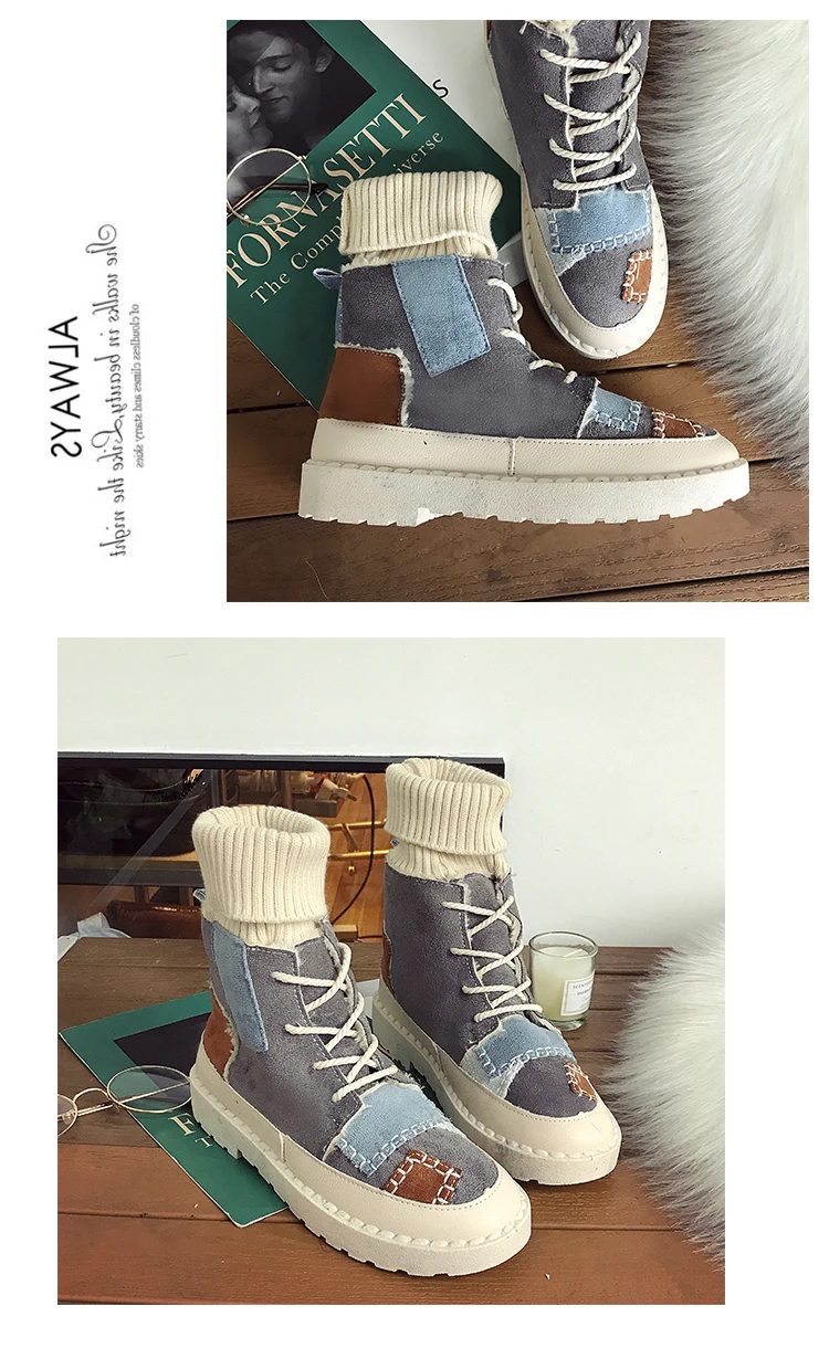 Chaussures femme/зимняя обувь; женские высокие Лоскутные кроссовки; коллекция года; модная женская обувь на танкетке; женская обувь на платформе