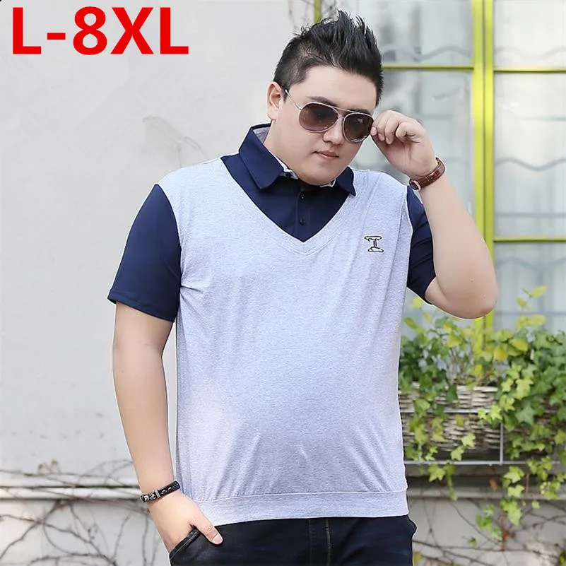 Новая брендовая мужская рубашка поло размера плюс 8XL 7XL 6XL 5XL хлопковая с коротким