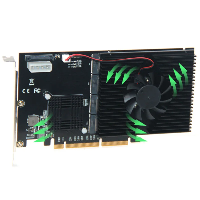 H1111Z Add On Cards Adapter M.2 Raid Controller/SSD/Card PCI-E/PCIE M.2 SSD Cooling Heatsink PCIE X16 for M.2 2280 NVME SSD+Fan