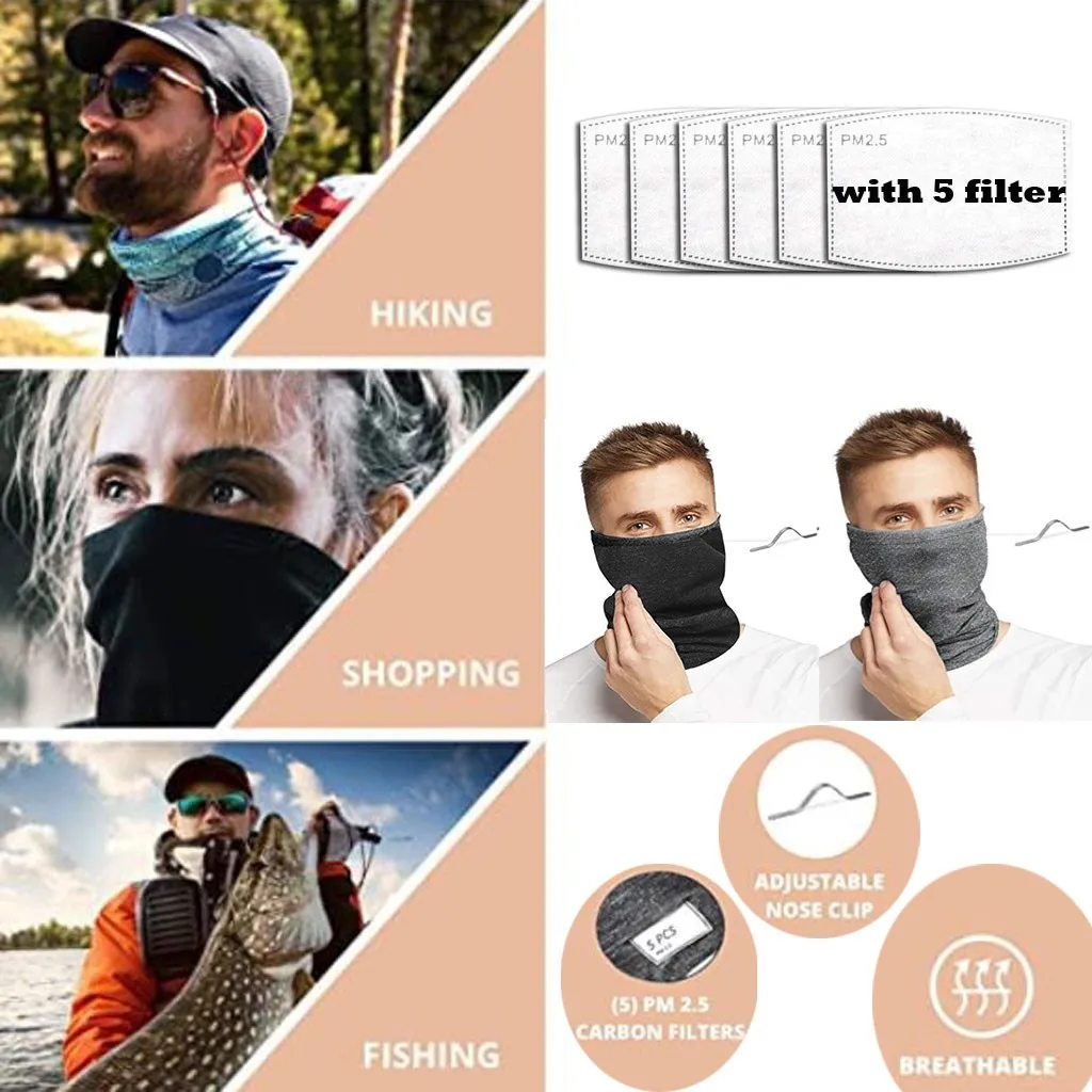 Unisex Multifunctional Head Scarf Neck Cover With Safety Filter Washable Headband Solid Color Dustproof Sun Protection Bandana mens infinity scarf Scarves