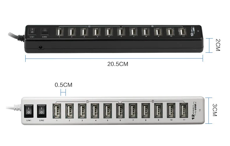 USB Hub 2,0 адаптер 12 портов с светодиодный выключатель питания для ПК ноутбука