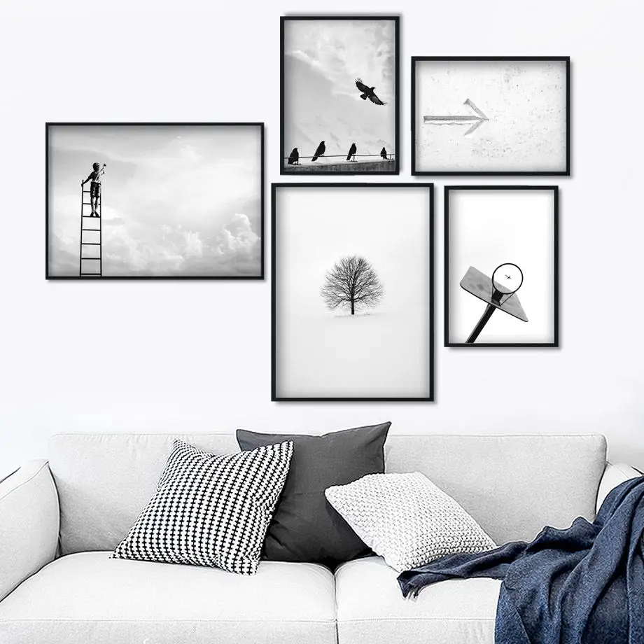 Ladder Basket Plane Bird Tree Arrow Wall Art Canvas Painting Nordic Poster E Stampe Immagini A Parete Per Soggiorno Home Decor