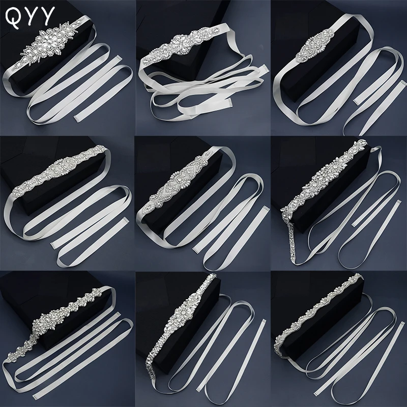 QYY Rhinestone Bridal Belts for Women Wedding Dress Belt Accessories Party Pearl Crystal Prom Strass Bride Sash Bridesmaid Gift