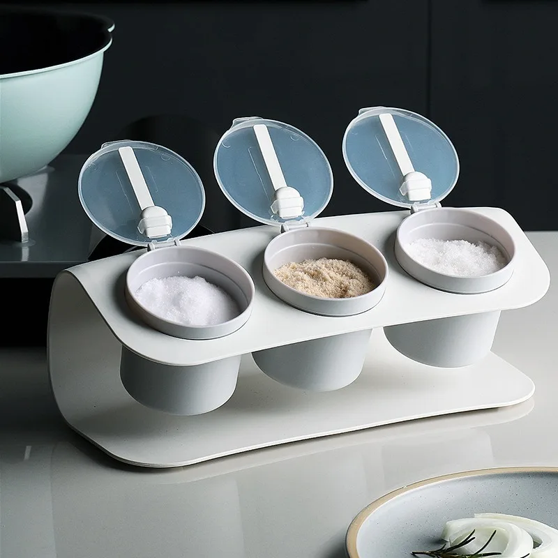 

Simple Three-cell Combination Seasoning Box Kitchen Household Seasoning Tank Hanging Flip Multifunctional Suit Seasoning Box