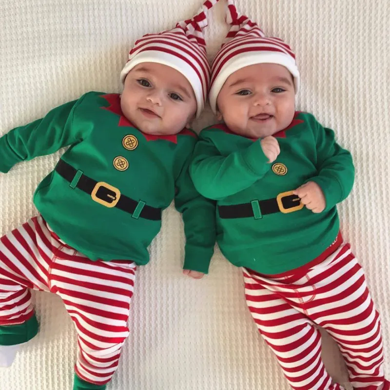 Одежда для маленьких мальчиков из 3 предметов, Рождественский комплект одежды для маленьких девочек и мальчиков, комбинезон+ штаны+ шапка, комплекты одежды с длинными рукавами для малышей 0-24 месяцев