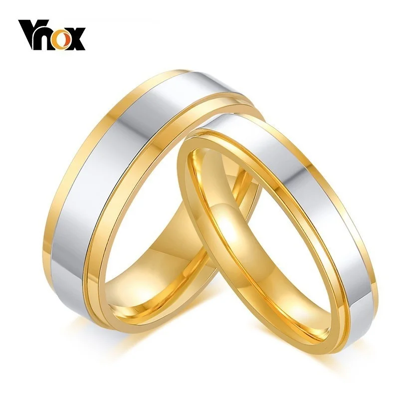 Vnox Goldfarbener Ehering-Ring für Damen und Herren, Edelstahl, für immer Liebhaber, Geschenke, Ring anillo