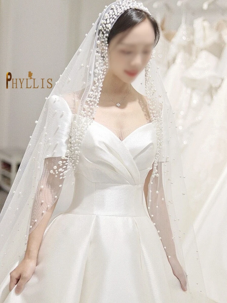 B52 Long Wedding Veils Pearl Cathedral Veil 3 Meters For Girls Clothes For Veiled Bridal Women Beaded bridal veil