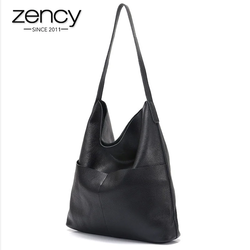 

Zency Large Capacity Bucket Bags Fashion Women Shoulder Bag Made Of Genuine Leather High Quality Tote Handbag Black Blue